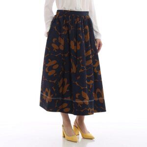 Marni Resort 2019 Navy Belou-Print Cotton Poplin Gathered Midi Skirt